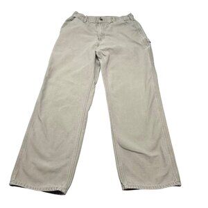 Carhartt Mens Beige Work Pants 34x32 Cotton Canvas Distressed Stains Utility